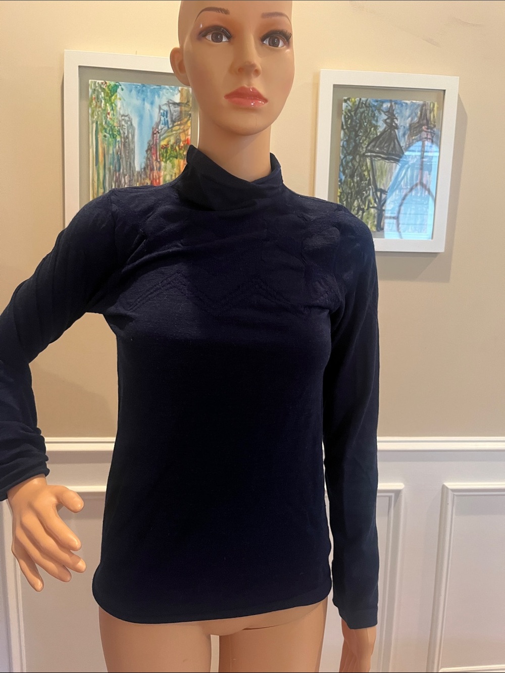 Athleta Navy Mock Neck Long Sleeve Top